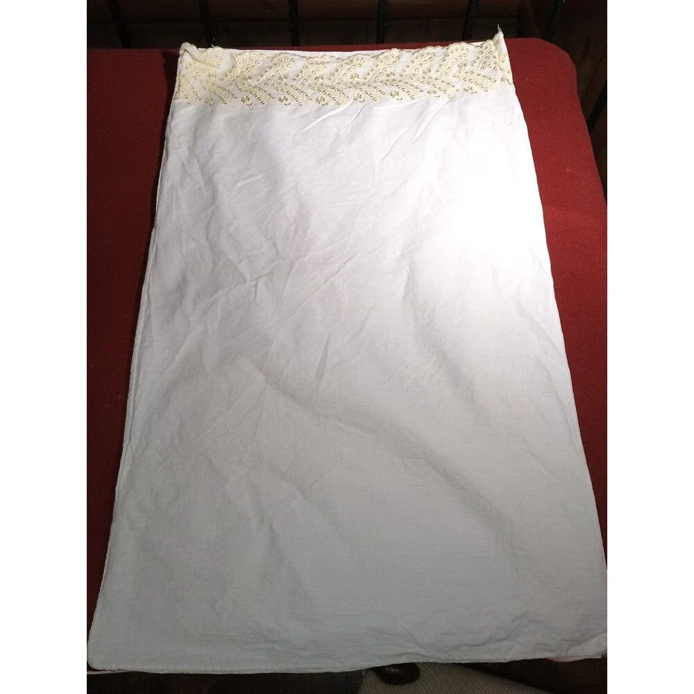 Pair of standard pillowcases cotton yellow eyelet embroidered cottagecore shabby